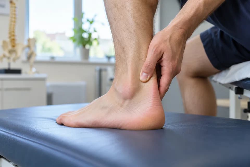 A close view of the Achilles tendon and heel