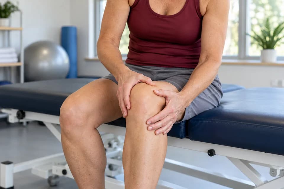 A woman resting a hand on her knee